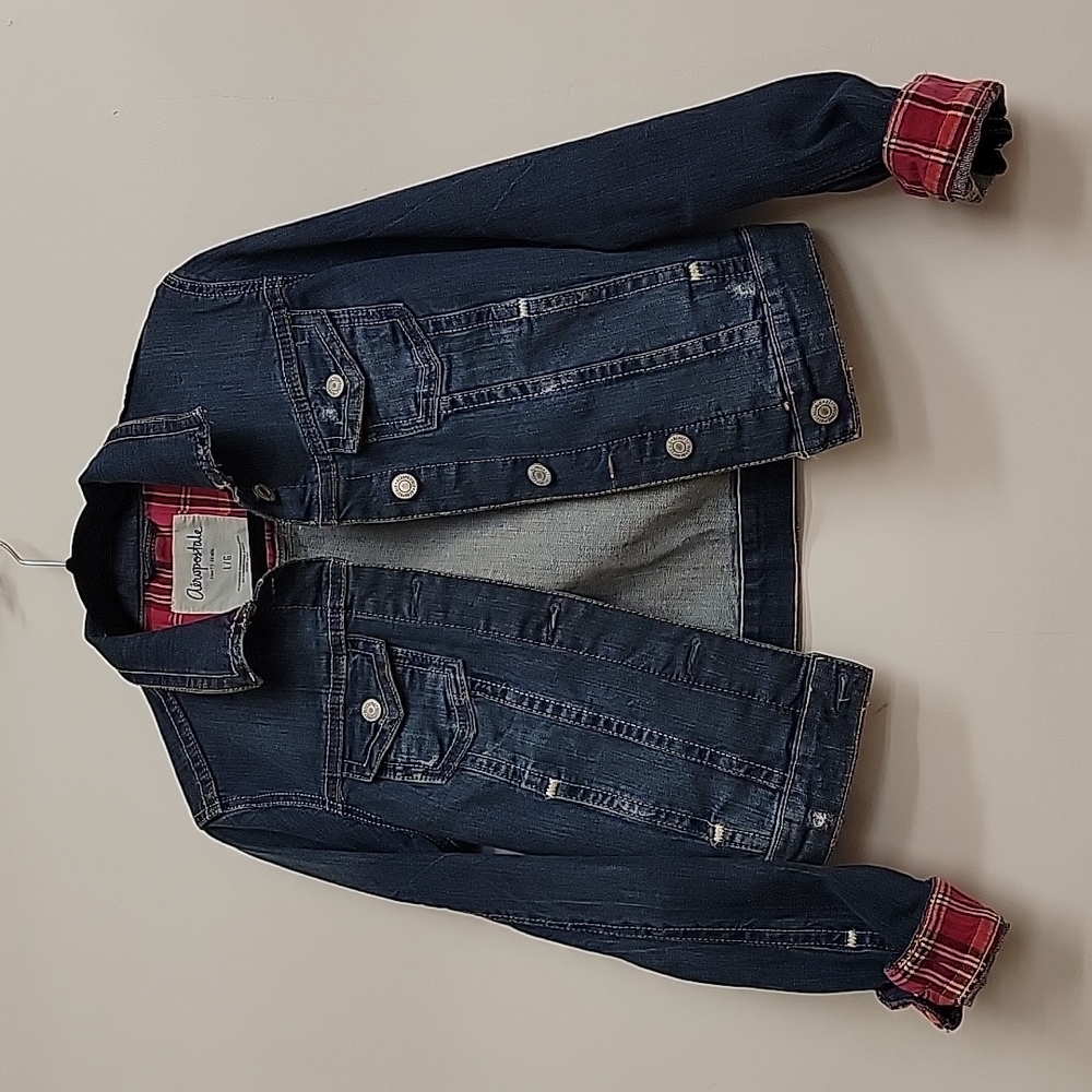 Aeropostale Slim Girls' Medium Wash Distressed Denim Jacket L Euc